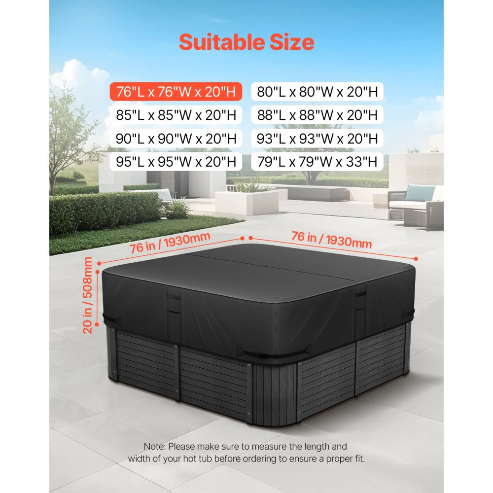 VEVOR Outdoor Hot Tub Cover 1930x1930x508mm Weatherproof and Waterproof Black