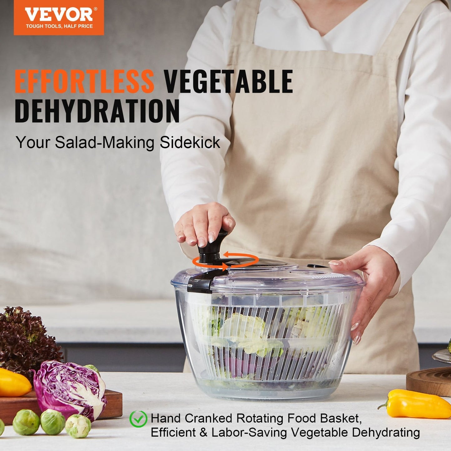 Glass Salad Spinner, 4.5L, One-Handed Press Vegetable Dryer with Borosilicate Bowl