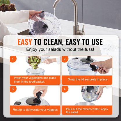 Glass Salad Spinner, 4.5L, One-Handed Press Vegetable Dryer with Borosilicate Bowl