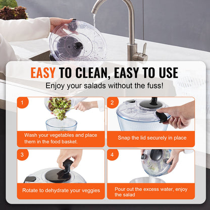 VEVOR Glass Salad Spinner, 4.5L, One-handed Easy Press Large Vegetable Dryer Washer,