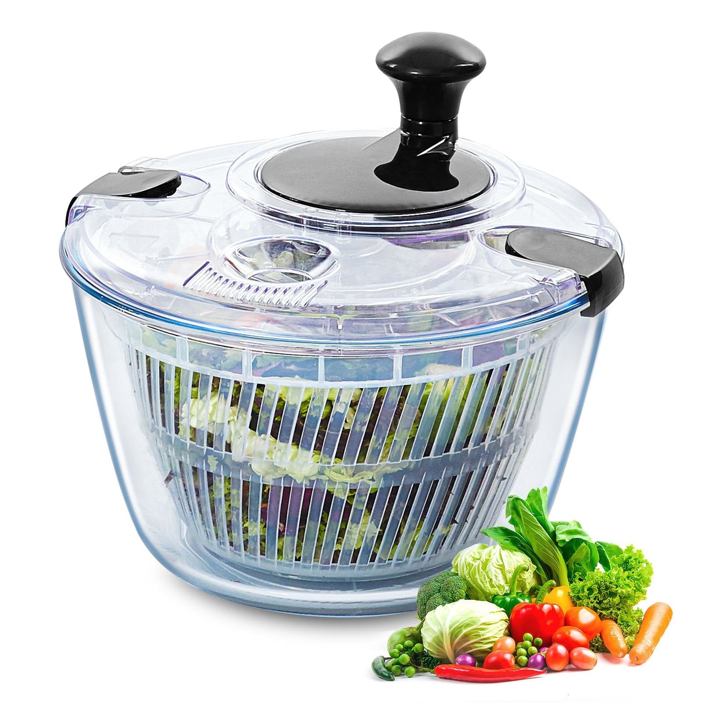 Glass Salad Spinner, 4.5L, One-Handed Press Vegetable Dryer with Borosilicate Bowl