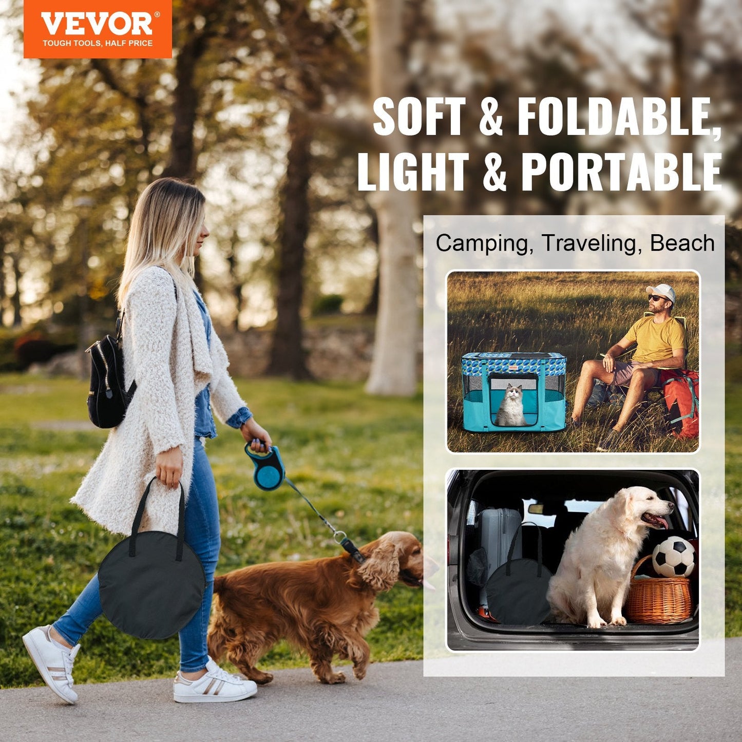 Foldable Portable Pet Playpen 0.8 x 0.6 x 0.6m, Waterproof & Easy to Clean