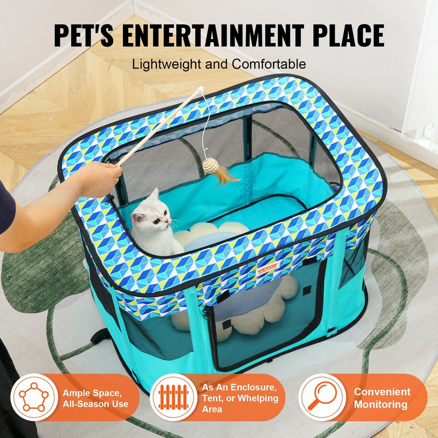 Foldable Portable Pet Playpen 0.8 x 0.6 x 0.6m, Waterproof & Easy to Clean