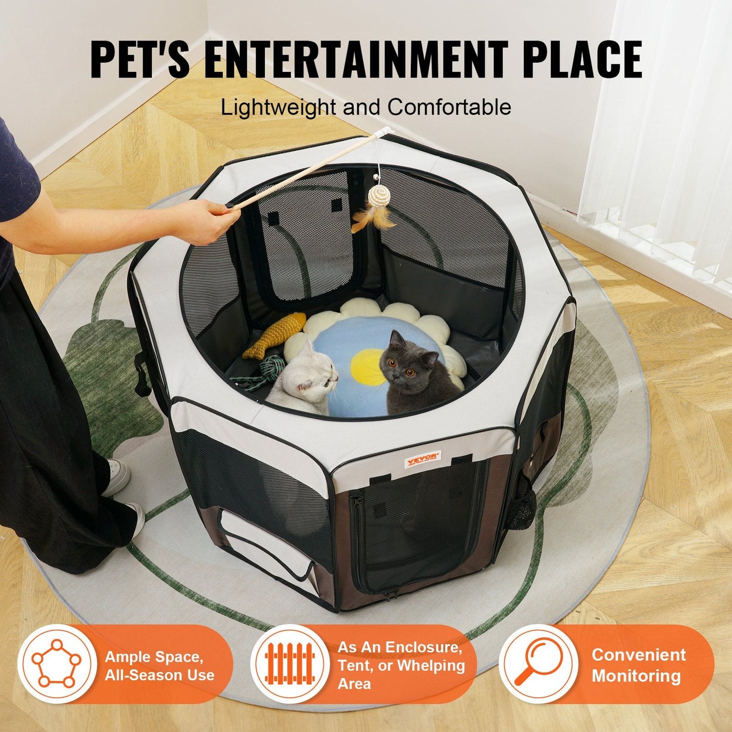 Portable Foldable Pet Playpen, 0.9m Octagonal Crate for Dogs and Cats