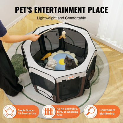 Portable Foldable Pet Playpen, 0.9m Octagonal Crate for Dogs and Cats