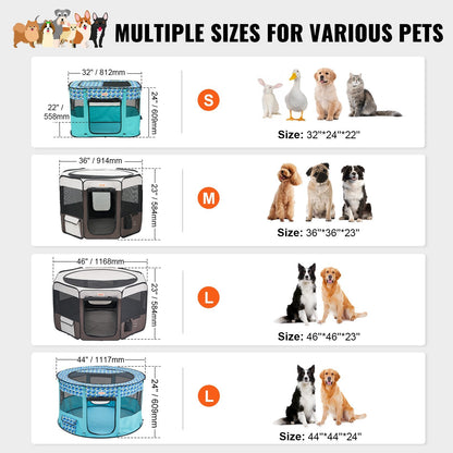 Portable Foldable Pet Playpen, 0.9m Octagonal Crate for Dogs and Cats