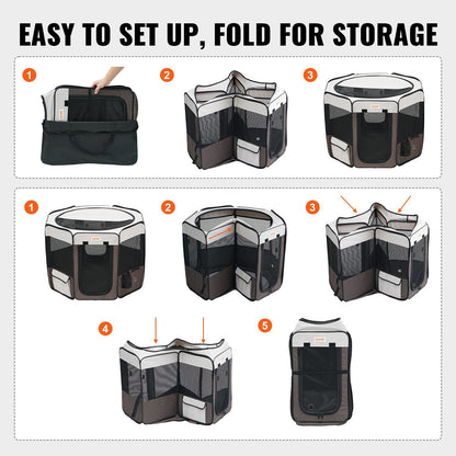 Portable Foldable Pet Playpen, 0.9m Octagonal Crate for Dogs and Cats