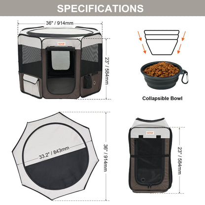 Portable Foldable Pet Playpen, 0.9m Octagonal Crate for Dogs and Cats