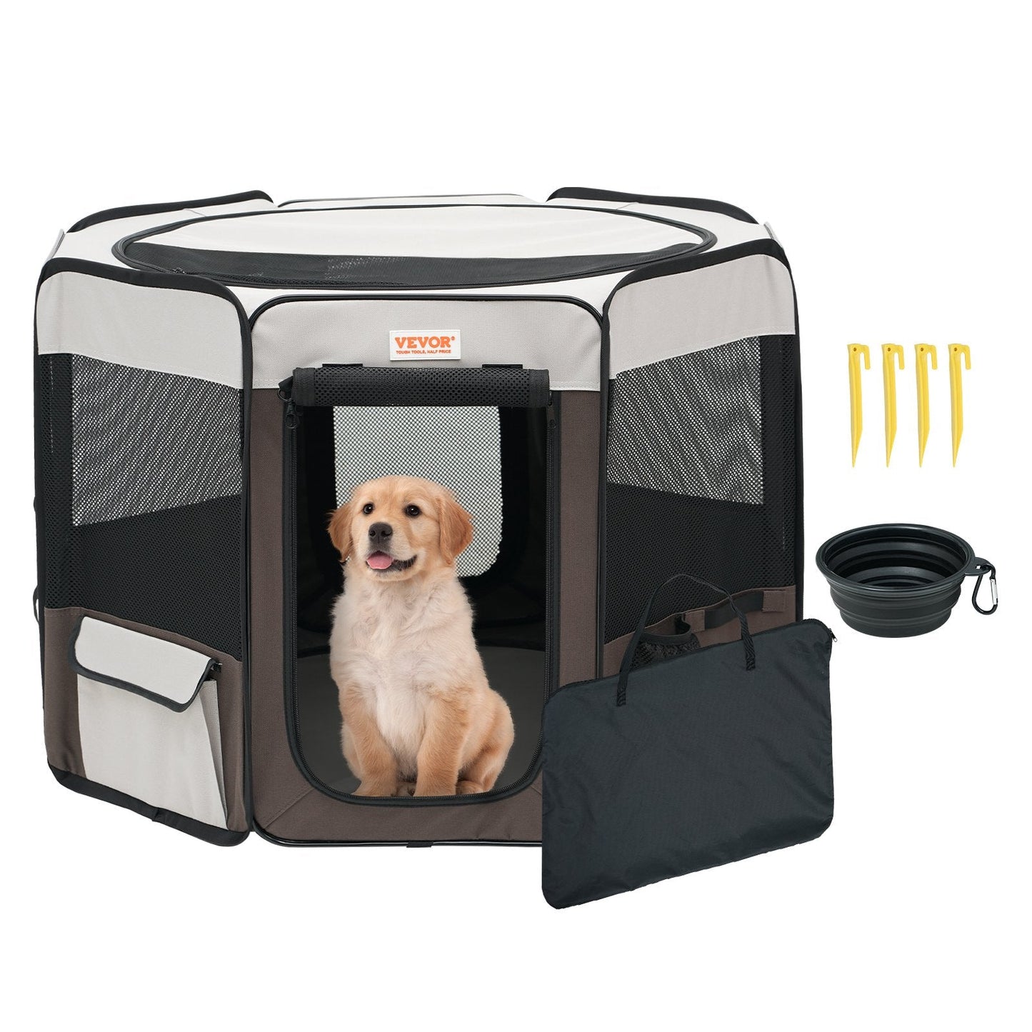 Portable Foldable Pet Playpen, 0.9m Octagonal Crate for Dogs and Cats