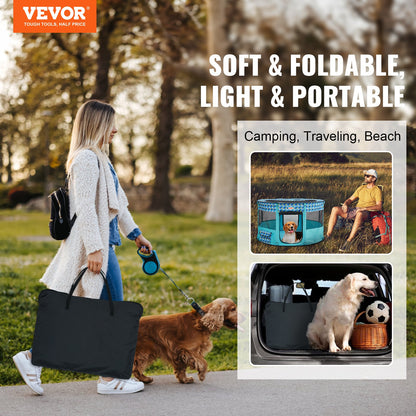 VEVOR Foldable Pet Playpen, 44'' x 44'' x 24'' Portable Dog Playpen, Crate Kennel