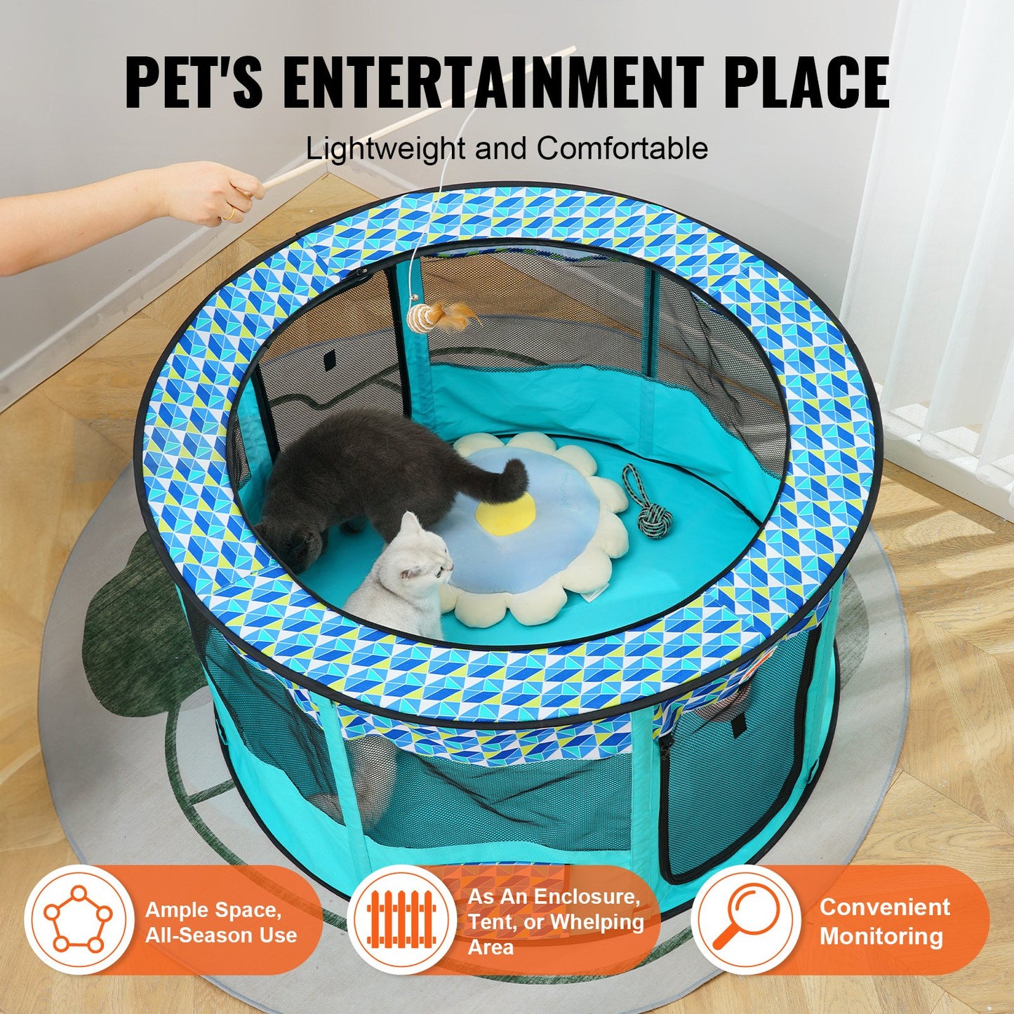 VEVOR Foldable Pet Playpen, 44'' x 44'' x 24'' Portable Dog Playpen, Crate Kennel