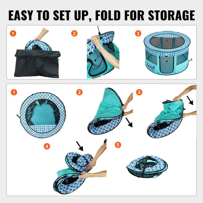 Foldable Pet Playpen - 1.1m x 1.1m x 0.6m Portable Crate for Pets, Waterproof Fabric