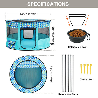 Foldable Pet Playpen - 1.1m x 1.1m x 0.6m Portable Crate for Pets, Waterproof Fabric