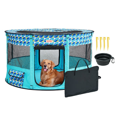 Foldable Pet Playpen - 1.1m x 1.1m x 0.6m Portable Crate for Pets, Waterproof Fabric