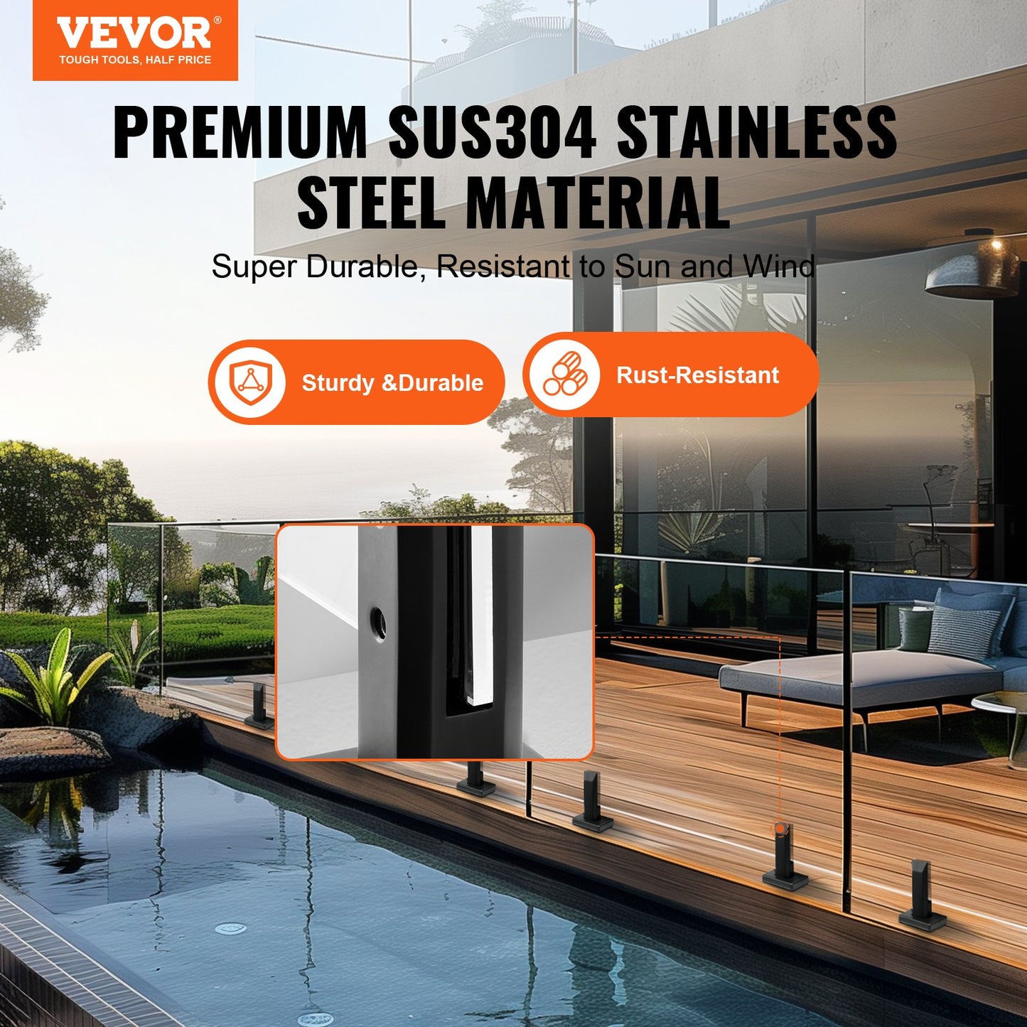 VEVOR Glass Clamp, 4 PCS Square Glass Railing Bracket for 0.31 "-0.47 " Tempered
