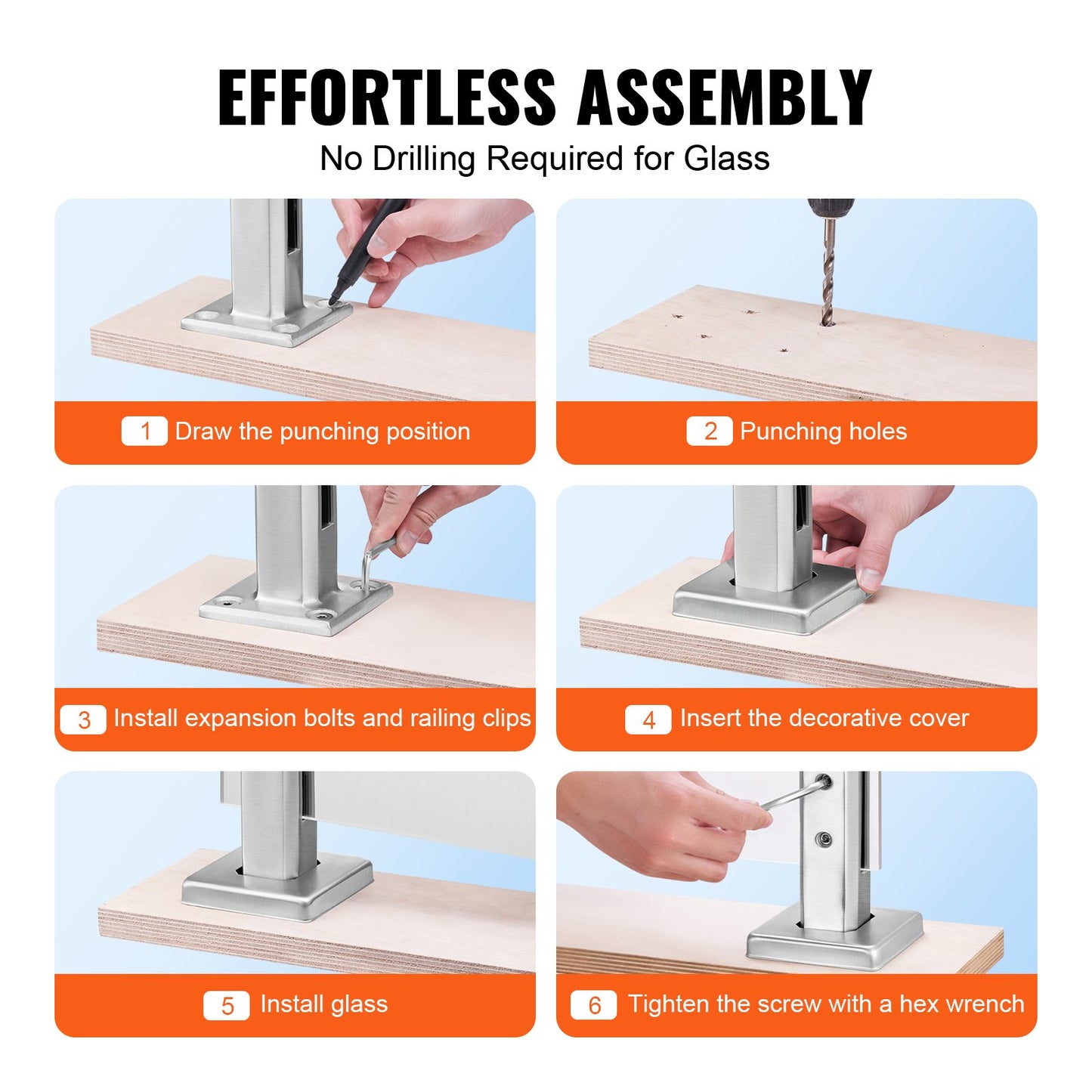 VEVOR Glass Clamp, 10 PCS Square Glass Railing Bracket for 0.31 "-0.47 " Tempered
