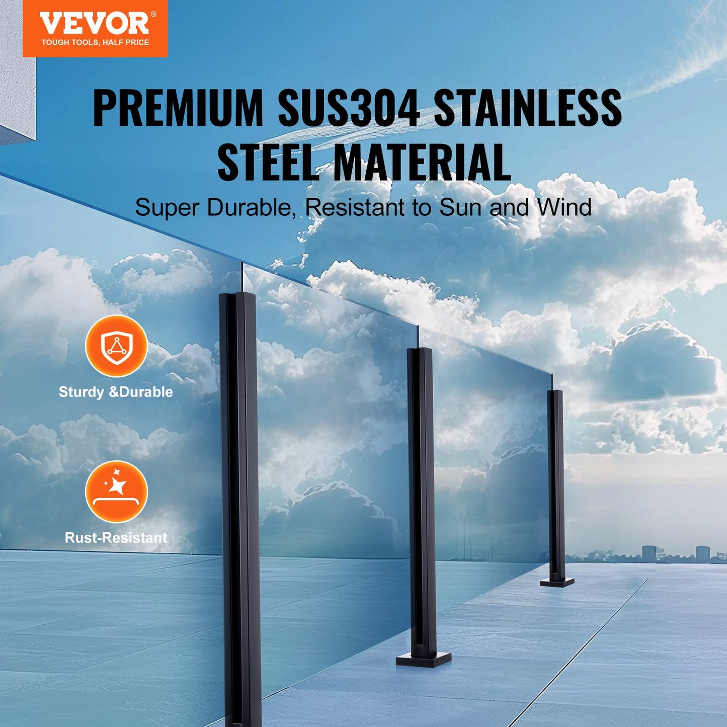 VEVOR Glass Clamp, 41.34" Height Glass Railing Bracket for 0.39 "-0.47 " Thickness