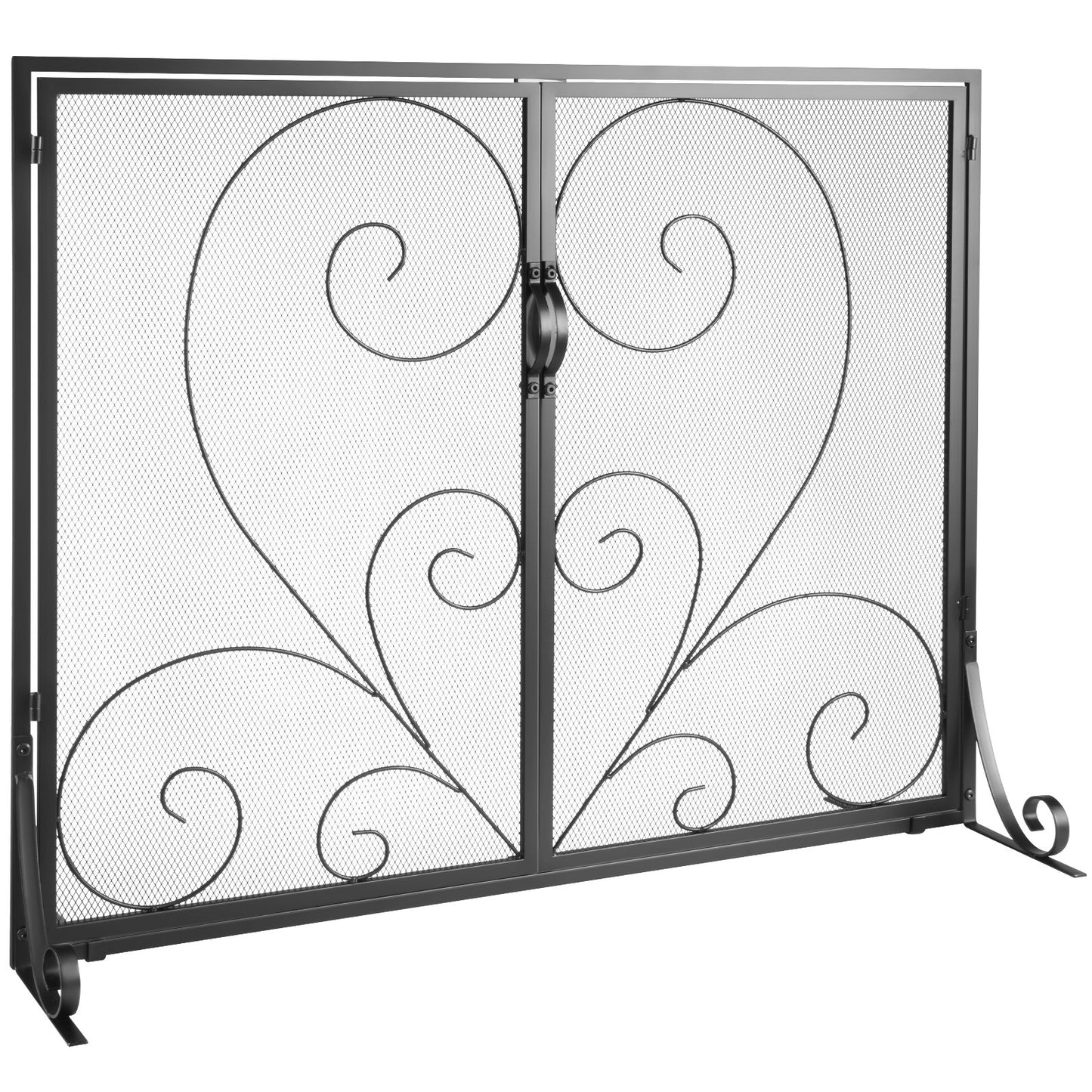 VEVOR 990x802MM Fireplace Screen 2-Panel Iron Mesh Spark Guard Vintage Black