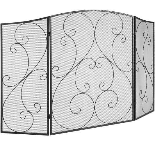 VEVOR Fireplace Screen 3 Panel, Sturdy Iron Mesh Fireplace Screen, 122(L)x76.7(H)CM