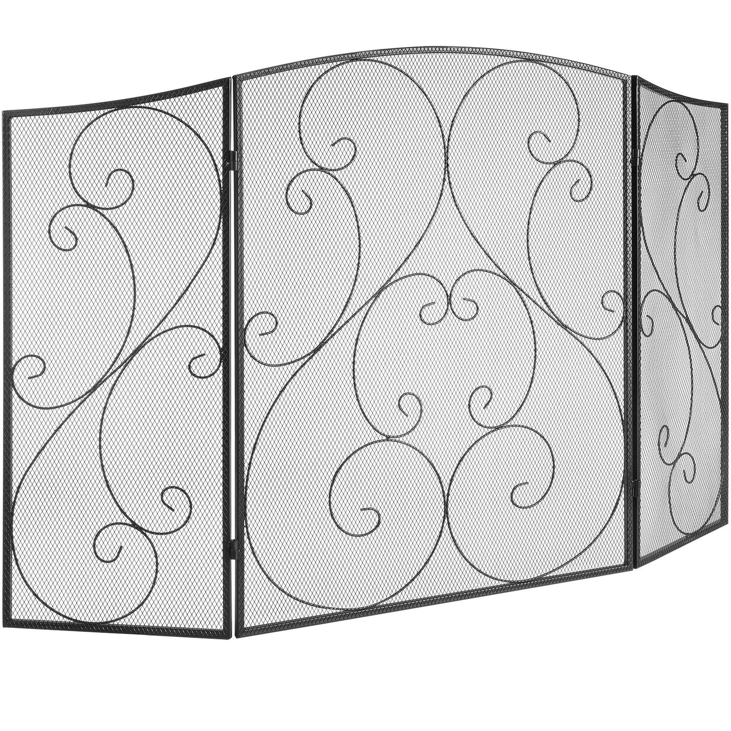 3-Panel Iron Mesh Fireplace Screen, 1.22x0.77m, Free-Standing & Foldable Design