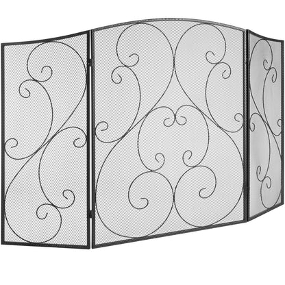 3-Panel Iron Mesh Fireplace Screen, 1.22x0.77m, Free-Standing & Foldable Design