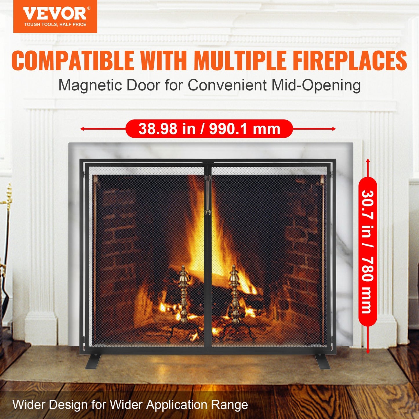 VEVOR Fireplace Screen 1 Panel with Door, Sturdy Iron Mesh Fireplace Screen, 990(L)