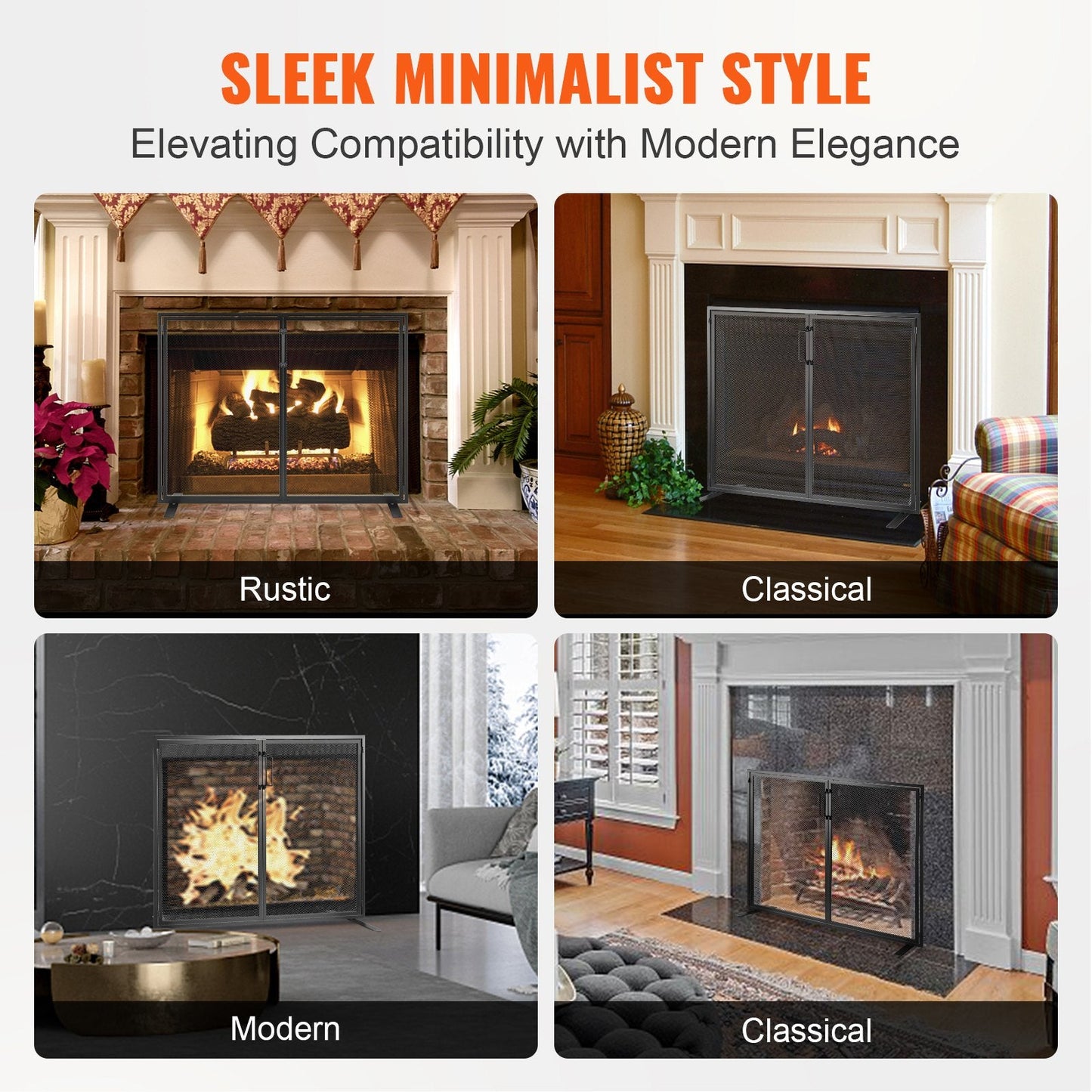 Iron Mesh Fireplace Screen with Door, 0.99m x 0.78m Spark Guard for Home Decor