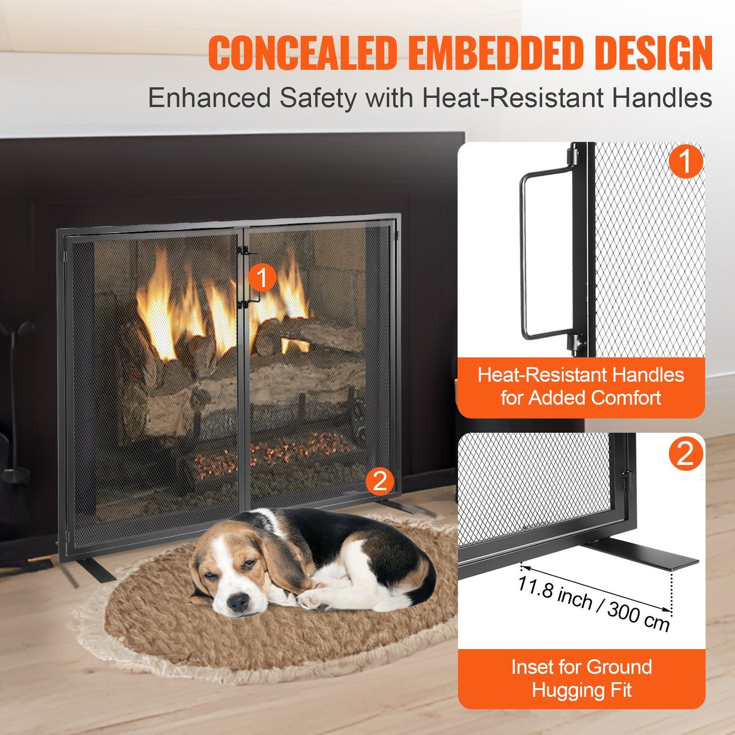 VEVOR Fireplace Screen 1 Panel with Door, Sturdy Iron Mesh Fireplace Screen, 990(L)