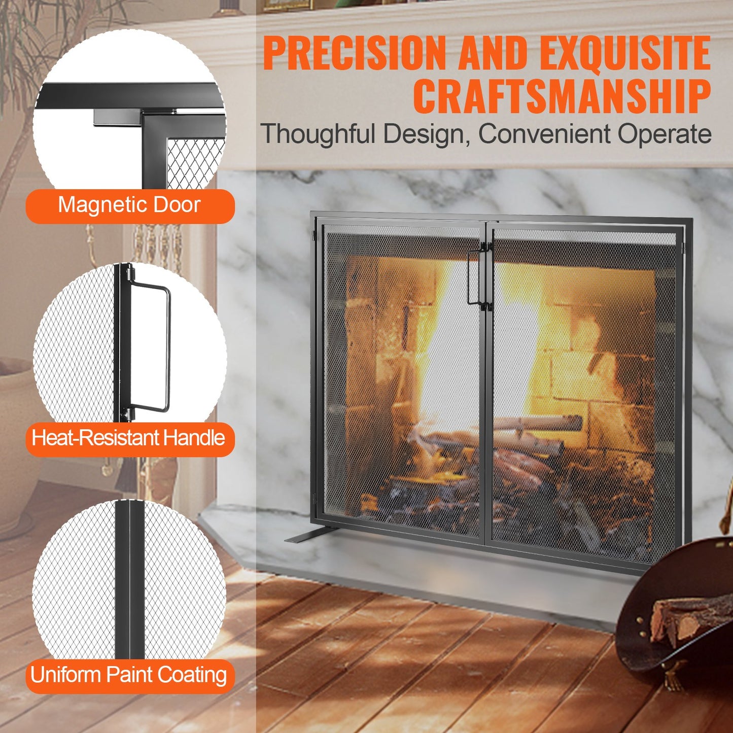 VEVOR Fireplace Screen 1 Panel with Door, Sturdy Iron Mesh Fireplace Screen, 990(L)