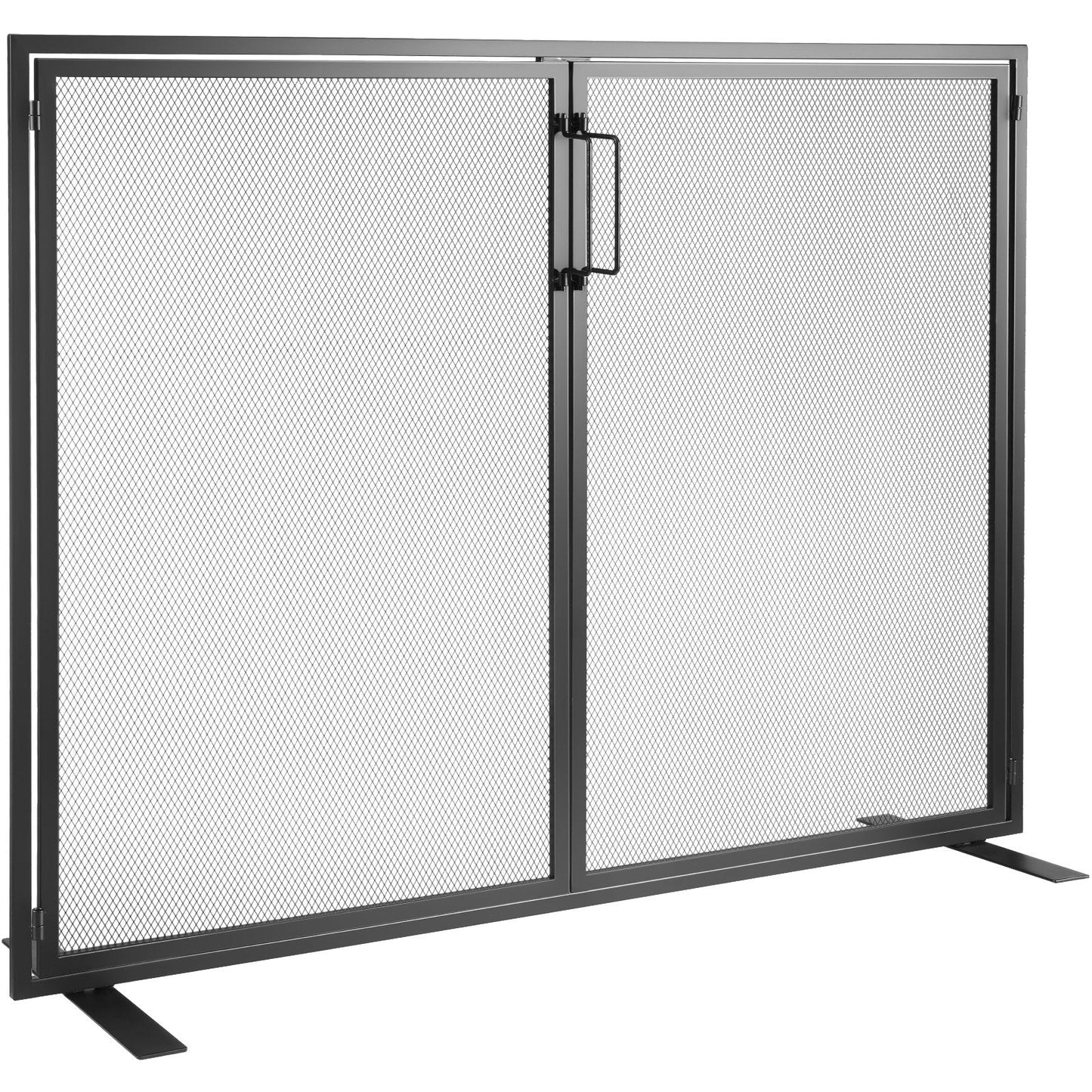 Iron Mesh Fireplace Screen with Door, 0.99m x 0.78m Spark Guard for Home Decor