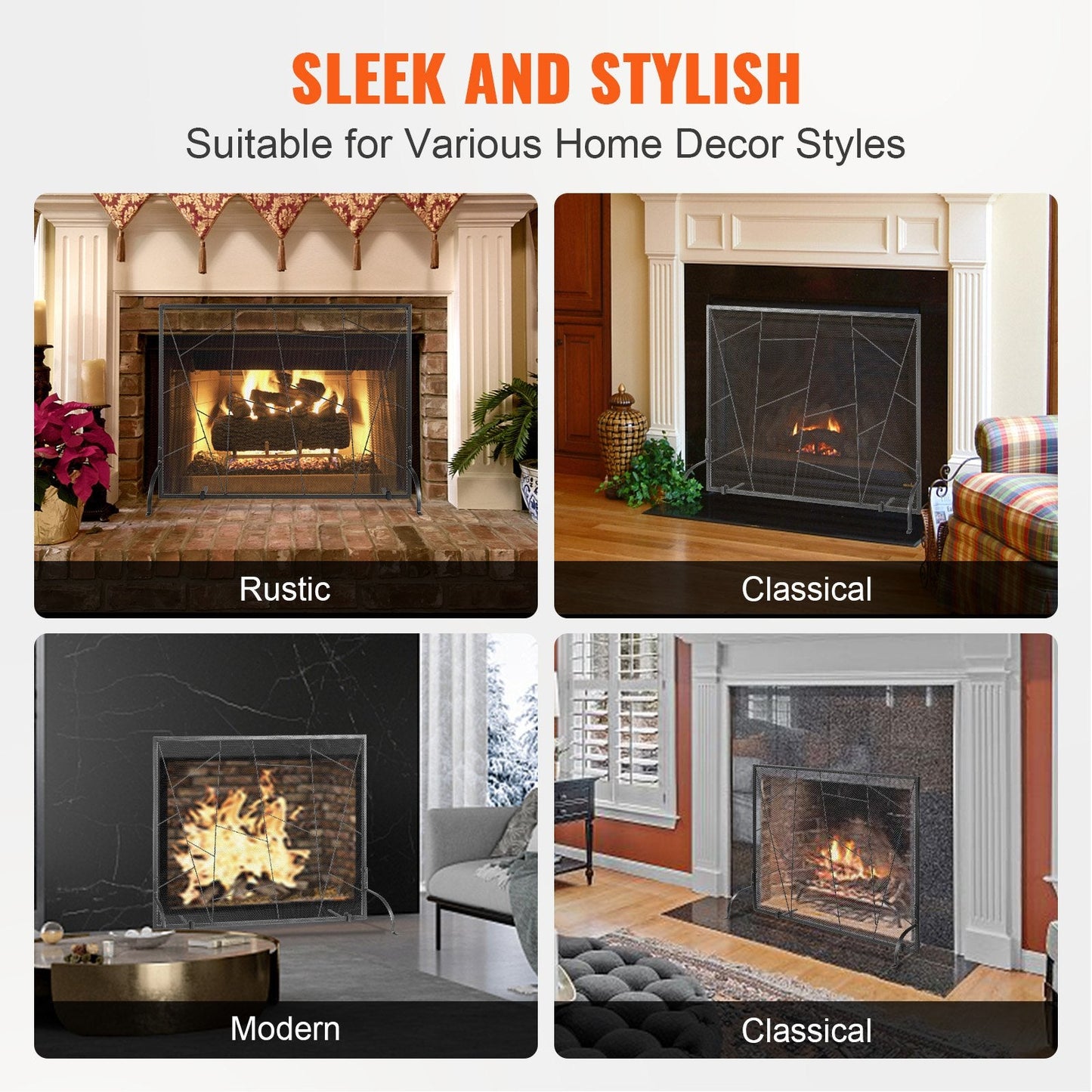 Iron Mesh Fireplace Screen, 0.9 x 0.7 m, Freestanding Fire Guard for Home Decor