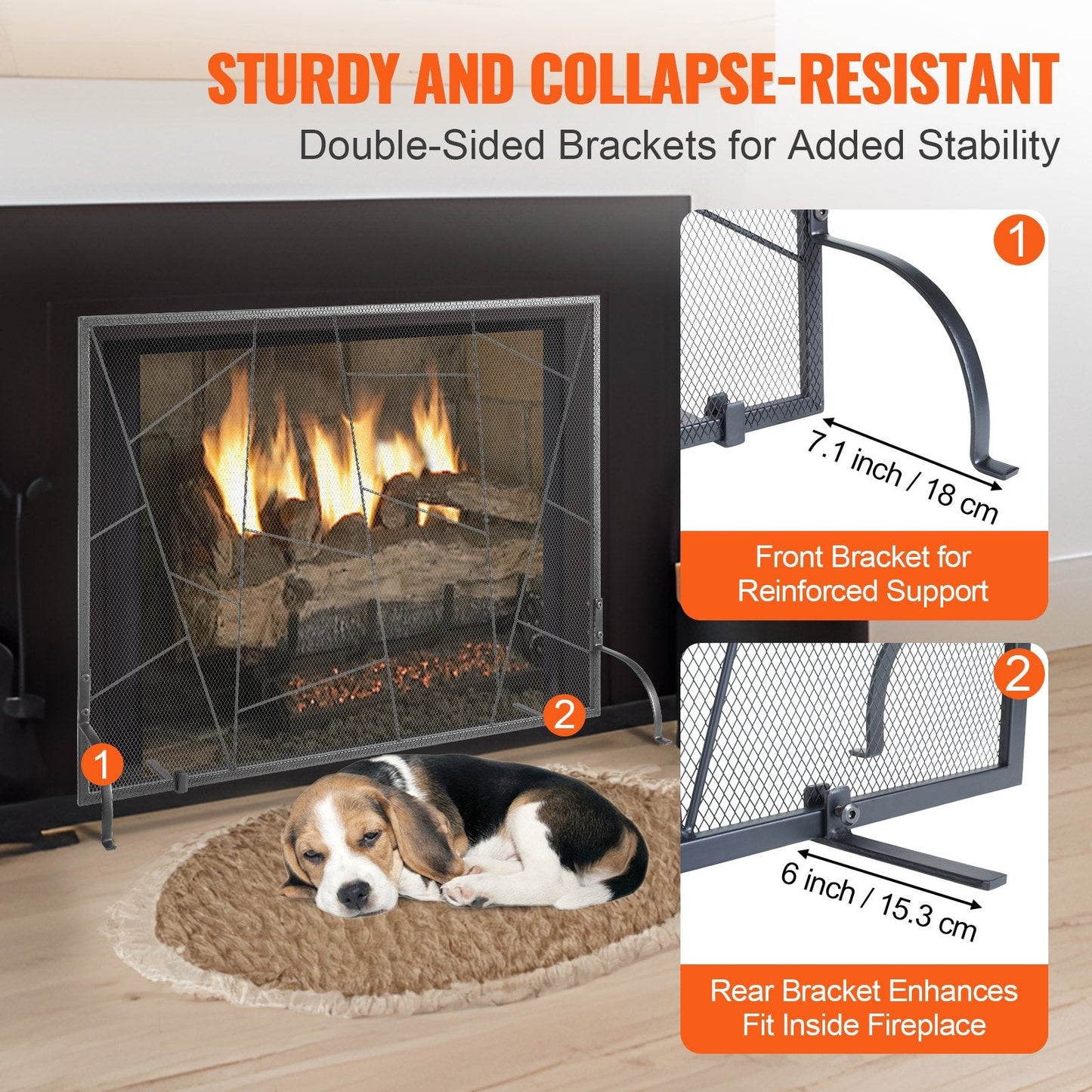 Iron Mesh Fireplace Screen, 0.9 x 0.7 m, Freestanding Fire Guard for Home Decor