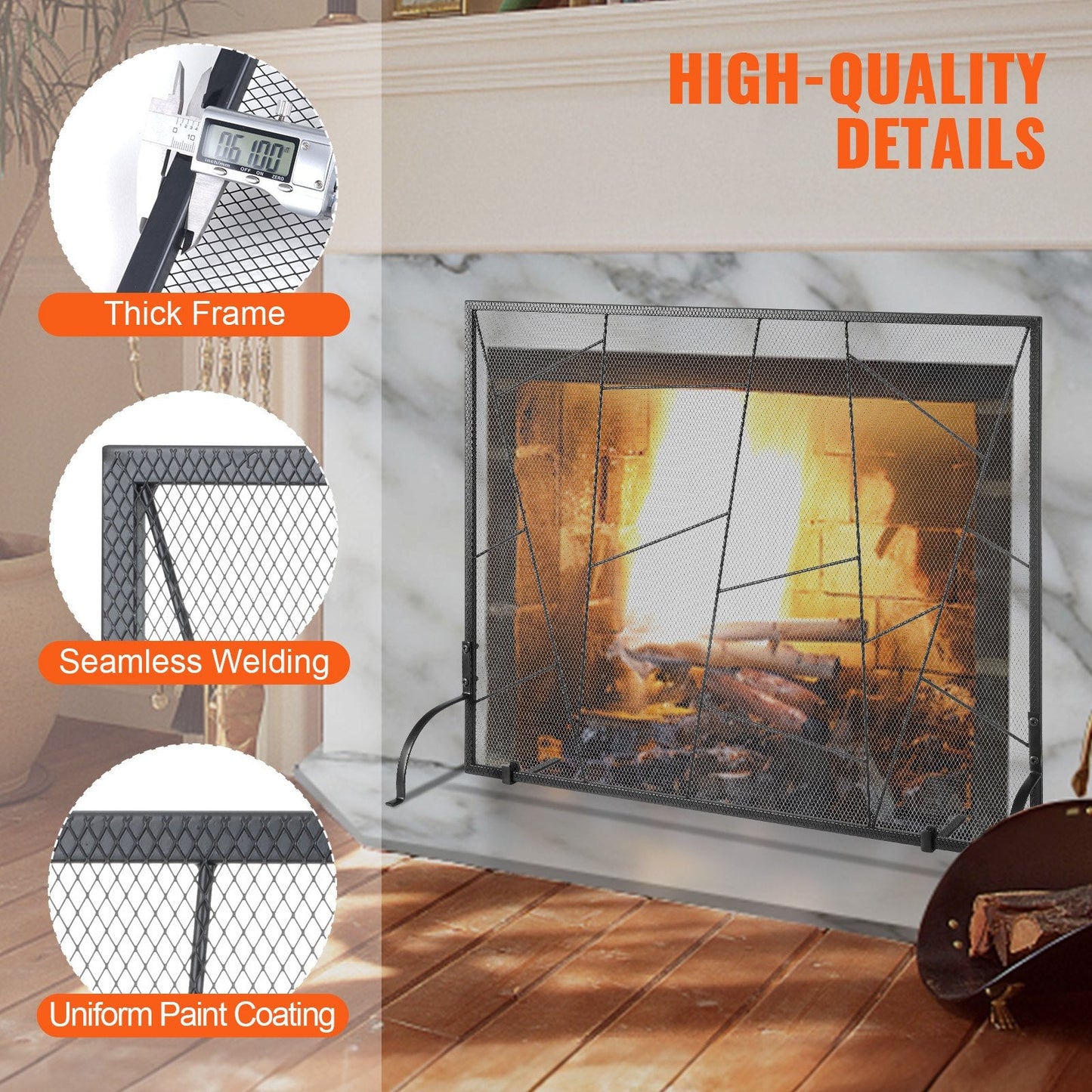 Iron Mesh Fireplace Screen, 0.9 x 0.7 m, Freestanding Fire Guard for Home Decor