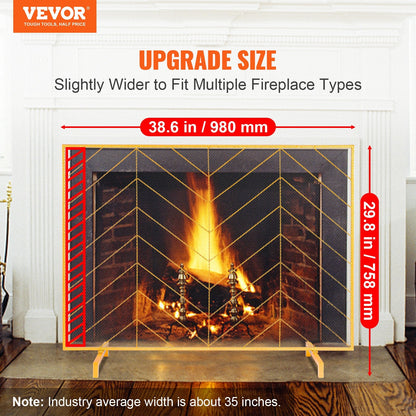 Gold Iron Mesh Fireplace Screen, 0.98x0.76m, Modern Spark Guard, 2.55 kg