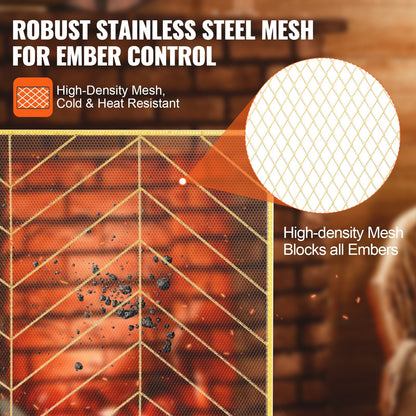 Gold Iron Mesh Fireplace Screen, 0.98x0.76m, Modern Spark Guard, 2.55 kg