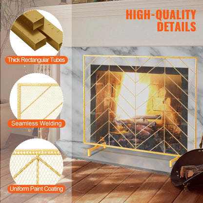 Gold Iron Mesh Fireplace Screen, 0.98x0.76m, Modern Spark Guard, 2.55 kg