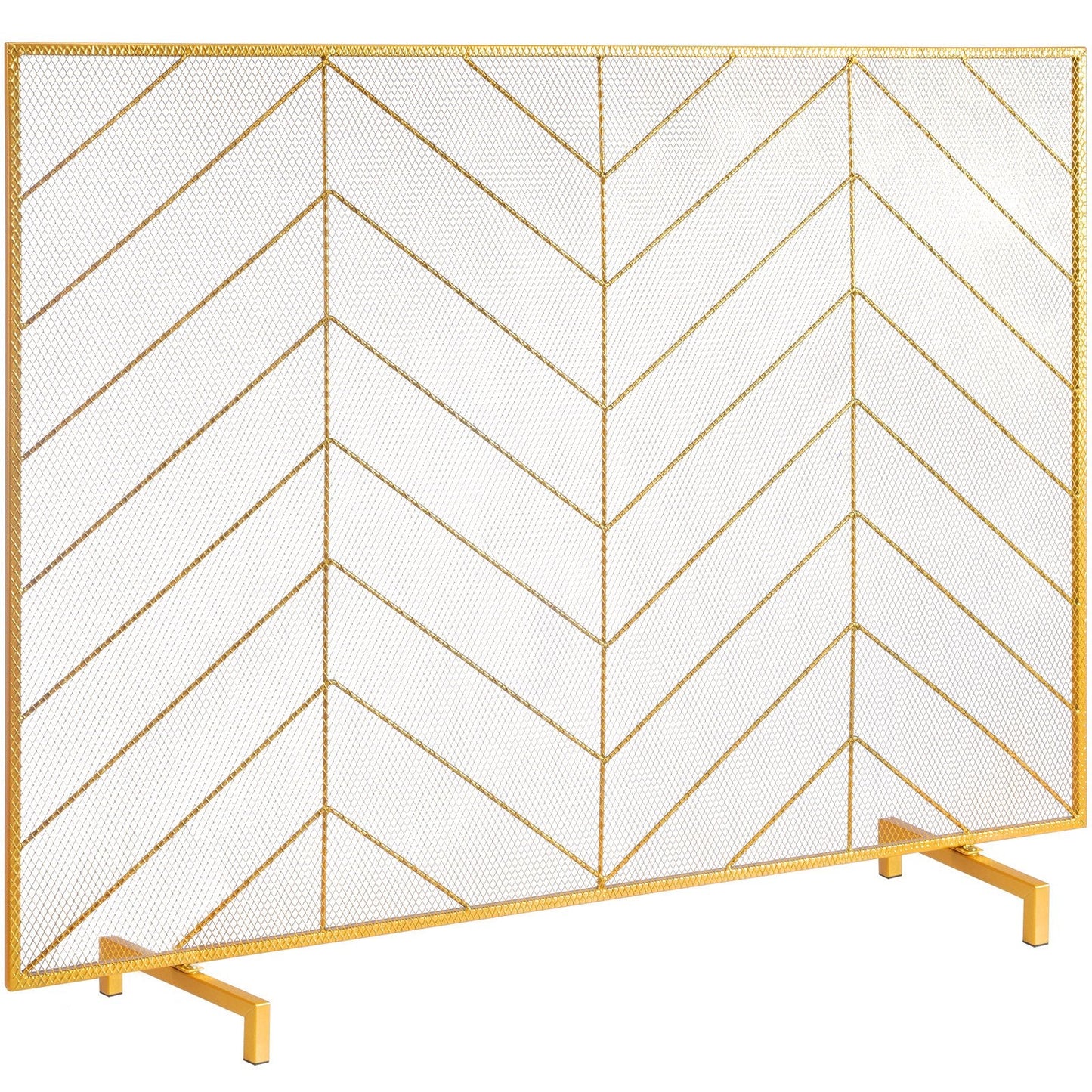 Gold Iron Mesh Fireplace Screen, 0.98x0.76m, Modern Spark Guard, 2.55 kg
