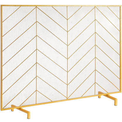 Gold Iron Mesh Fireplace Screen, 0.98x0.76m, Modern Spark Guard, 2.55 kg