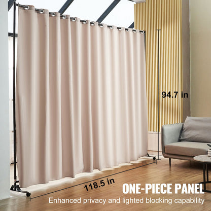 Portable Khaki Room Divider with Wheels, 3x2.5m Privacy Screen for Home & Office
