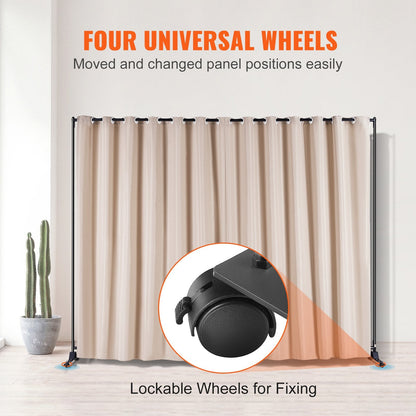 Portable Khaki Room Divider with Wheels, 3x2.5m Privacy Screen for Home & Office
