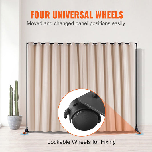 Portable Khaki Room Divider with Wheels, 3x2.5m Privacy Screen for Home & Office