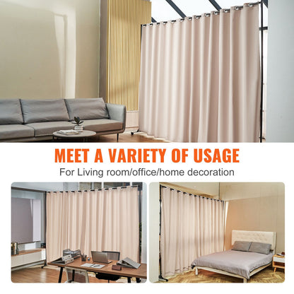 Portable Khaki Room Divider with Wheels, 3x2.5m Privacy Screen for Home & Office