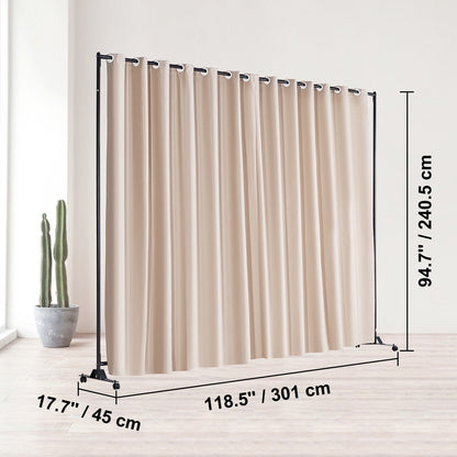 Portable Khaki Room Divider with Wheels, 3x2.5m Privacy Screen for Home & Office