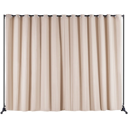 Portable Khaki Room Divider with Wheels, 3x2.5m Privacy Screen for Home & Office