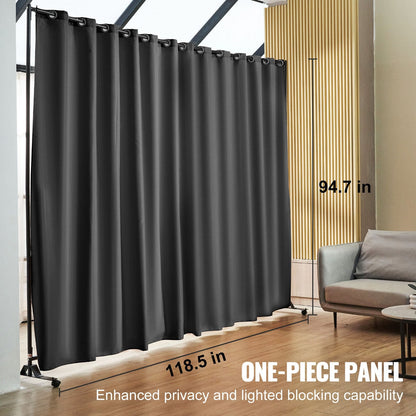 Portable 3x2.4m Room Divider with Wheels for Privacy in Black