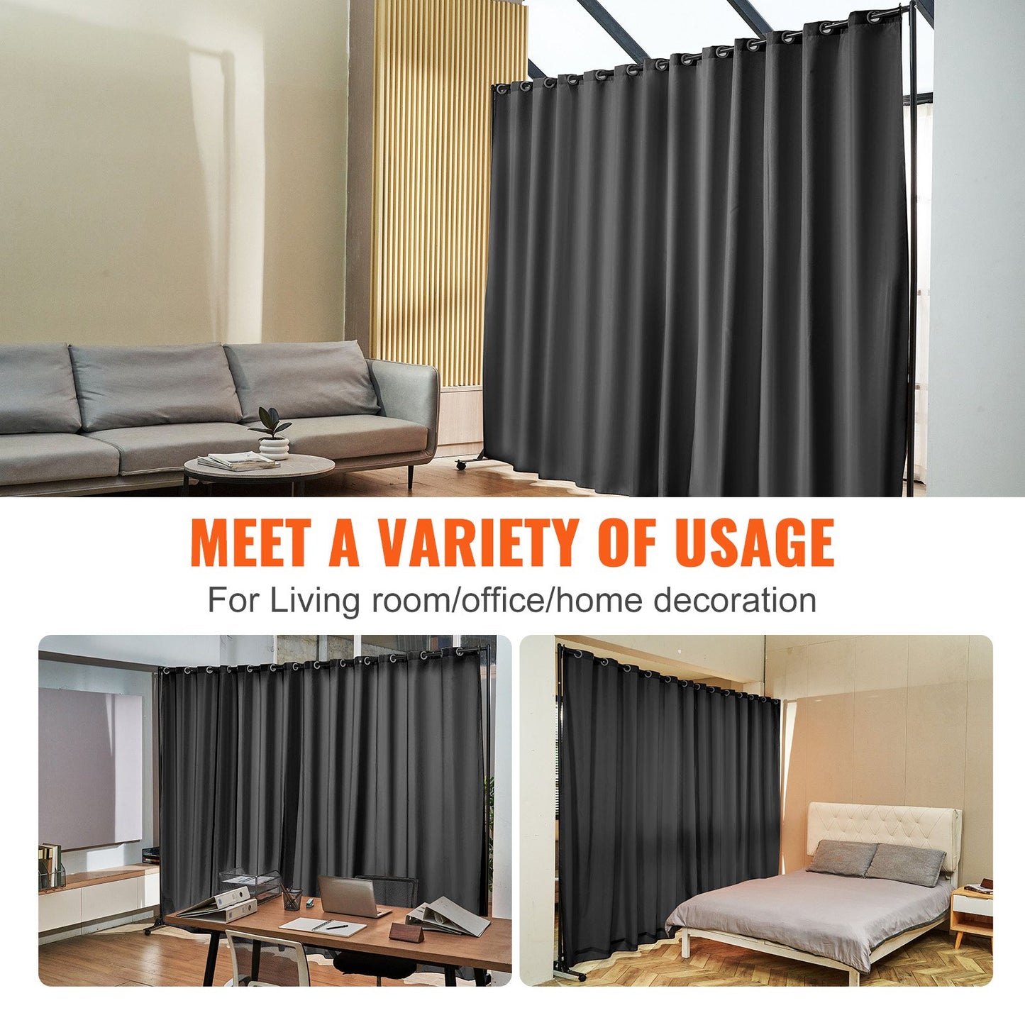VEVOR Room Divider, 8 ft x 10 ft (96×120inch) Portable Panel Room Divider with Wheels