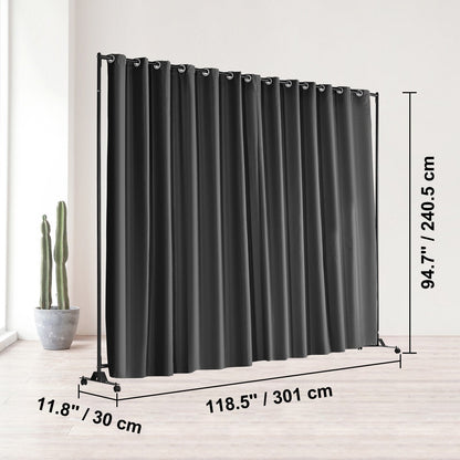 Portable 3x2.4m Room Divider with Wheels for Privacy in Black
