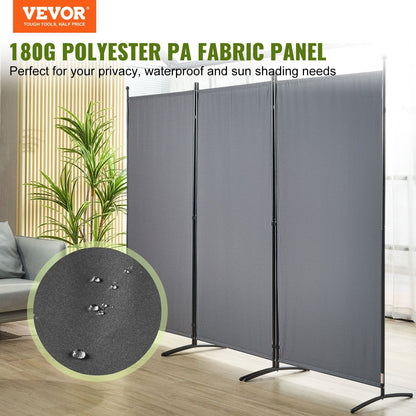 3-Panel Freestanding Room Divider, 2.6x1.8m, Dark Gray Privacy Screen