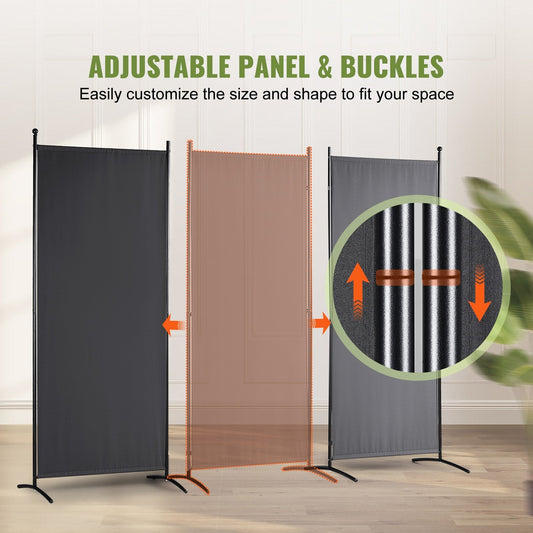 3-Panel Freestanding Room Divider, 2.6x1.8m, Dark Gray Privacy Screen