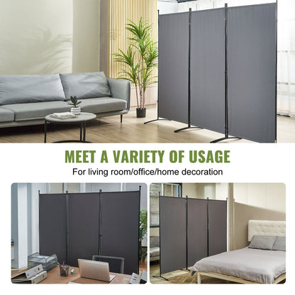 3-Panel Freestanding Room Divider, 2.6x1.8m, Dark Gray Privacy Screen